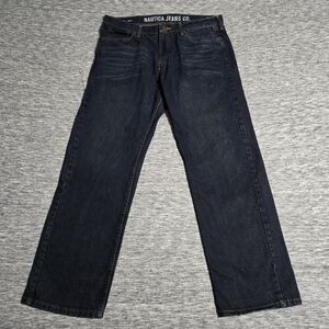 Nautica Jeans Mens 36x32 Loose Fit Straight Pants Dark Wash Mid Rise Heavy Denim